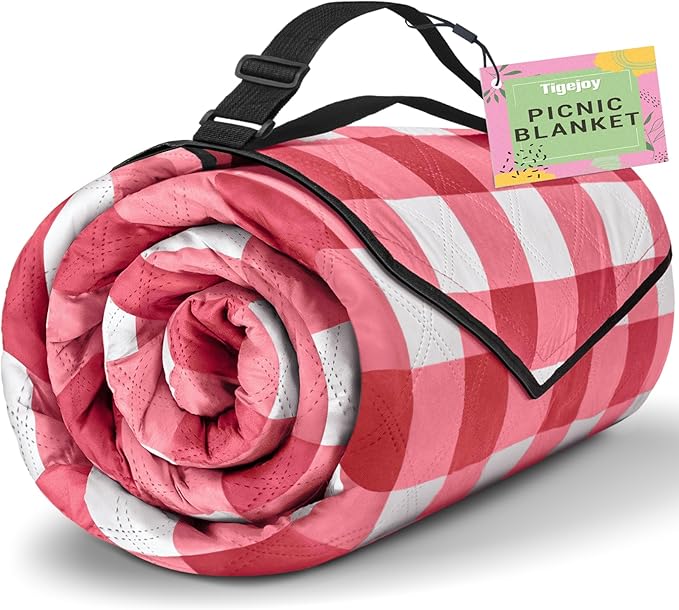 TigeJoy Extra Large Picnic Blanket Waterproof Foldable 80''x100'', Outdoor Picnic Mat Beach Blanket Sandproof for Park, Grass, Travel, Hiking, Camping Essentials, Gingham Picnic Blanket
