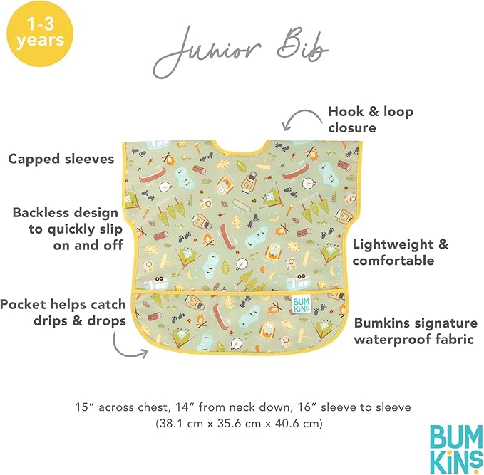 Bumkins Bibs - Toddler Bibs, Waterproof, Large for 1-3 Years, Short Sleeve