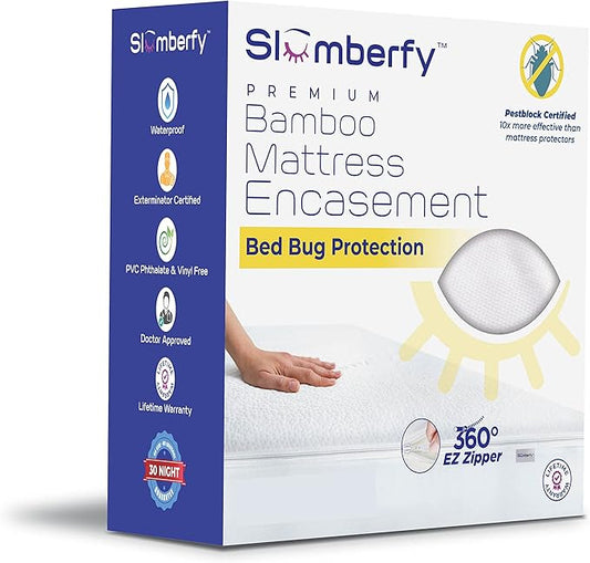 Twin Size Waterproof Viscose Made from Bamboo Mattress Encasement by Slumberfy - Premium Skin-Safe Mattress Protector with 360° EZ Zipper, Bed Bug, Zippered Encasement (39x75 in)