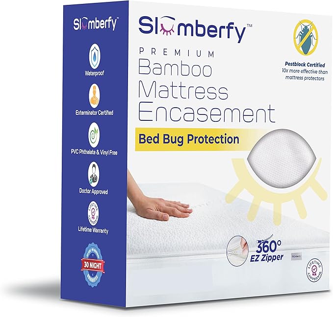 Queen Size Waterproof Bamboo Mattress Encasement by Slumberfy - Premium Skin-Safe Mattress Protector with 360° EZ Zipper, Lab-Tested Bed Bug, Zippered Encasement (60x80 in)