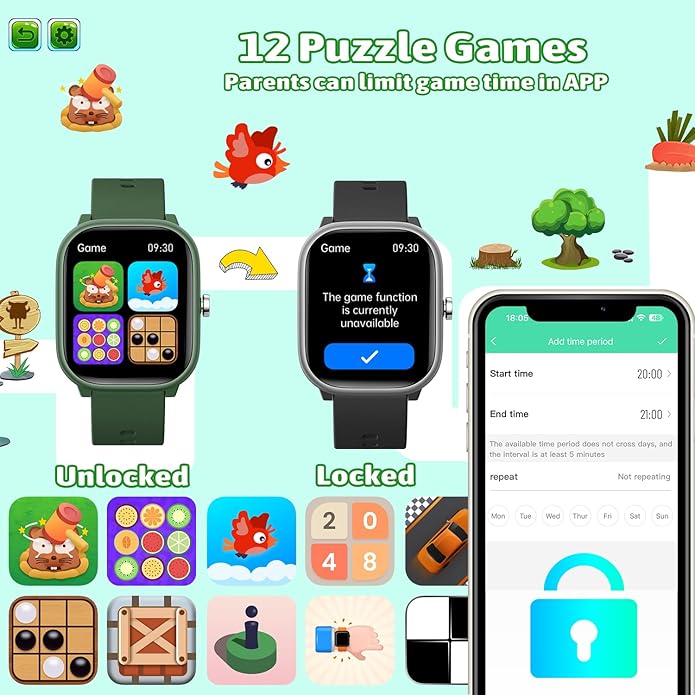 Smart Watch for Kids Girls Boys No APP/Phone Needed, 1.8" IP68 Waterproof Sport Kids Watch Pedometer, Heart Rate, Sleep Monitor, Step Counter, 12 Puzzle Games for Girls Boys Teens 6-16