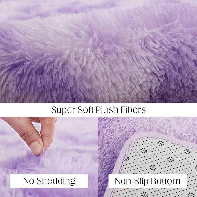 Plush Area Rug 4x5.8, Ultra Soft Rugs for Living Room, Fluffy Carpet Rugs for Bedroom, Non-Slip Indoor Rug for Nursery, Study Room, Playroom, Home Decor, Tie-Dyed Purple