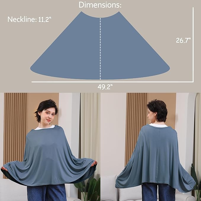 Nursing Cover for Breastfeeding, 360°Full Coverage Nursing Poncho, Rayon Soft & Breathable Breastfeeding Cover up (Smooth Rayon, Blue)