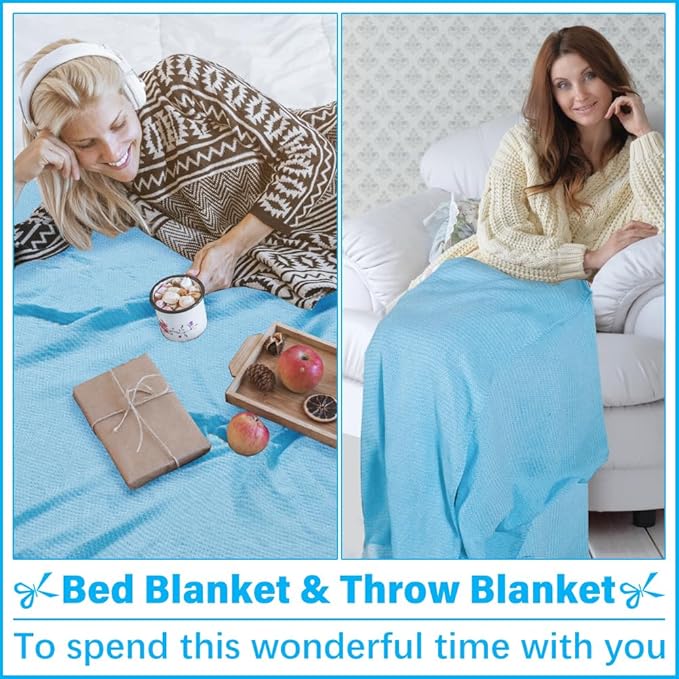 Oversized Turkish Beach Towel Blanket XXL Cotton Sandproof Towels Boho Woven Extra Large Big Sand Free Giant Throw Thick Blankets Huge Quilt XL Picnic Camping Necessities Cloud For Adult Gifts Blue