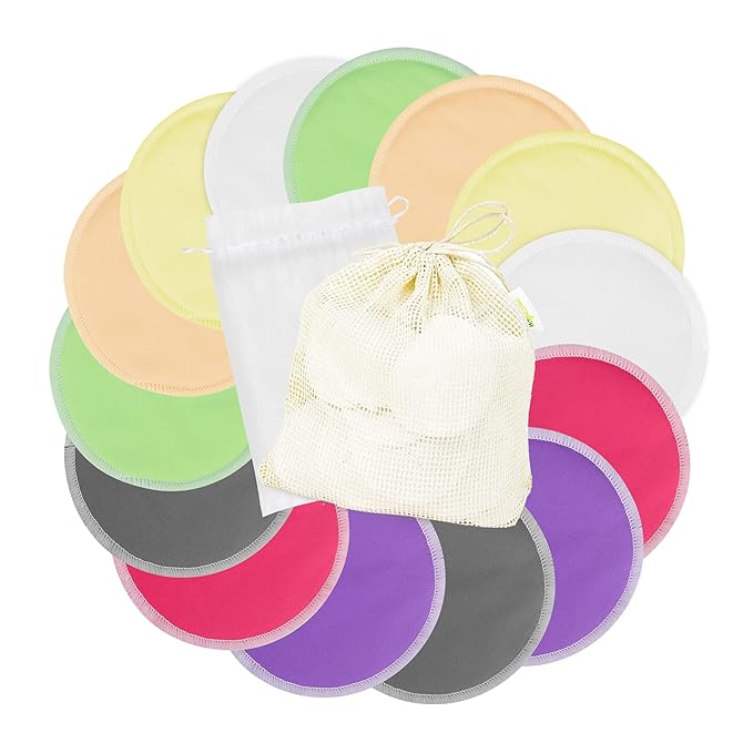 wegreeco Nursing Breast Pads (14 Pack)+Laundry Bag & Travel Storage Bag, 2 Sizes: 3.9/4.7inch - Washable & Reusable Breastfeeding Nursing Pads (Passion, Large, Daytime Use)