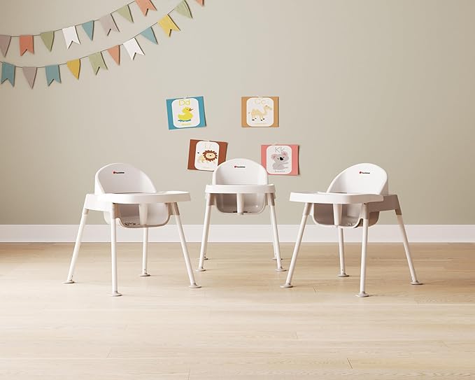 Foundations Secure Sitter Feeding Chairs 3-Pack, No-Tip Feet, 3-Point Adjustable Harness, Removable Tray, Stackable Feeding Chairs (13 inch)