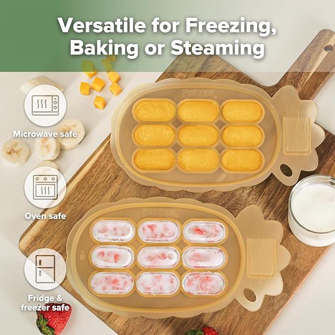 Haakaa Silicone Nibble Freezer Tray -Breastmilk Teething Popsicle Mold - Baby Fruit Food Feeder Teether Tray - Baby Food Maker - Ice Cube Tray - 4 Months+ Babies - BPA Free -Banana