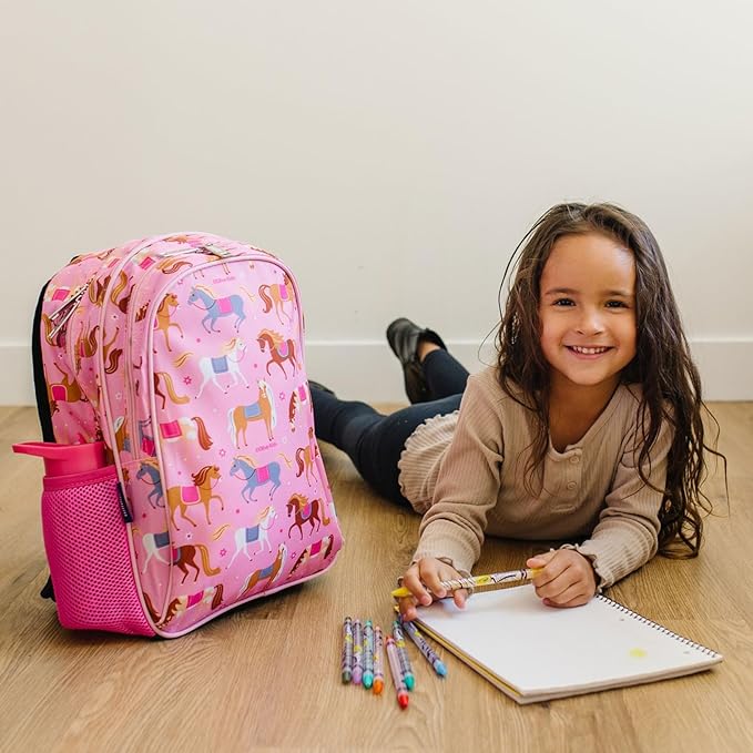 Wildkin 15-inch Kids Backpack – Durable, Padded, Adjustable for School & Travel - Horses