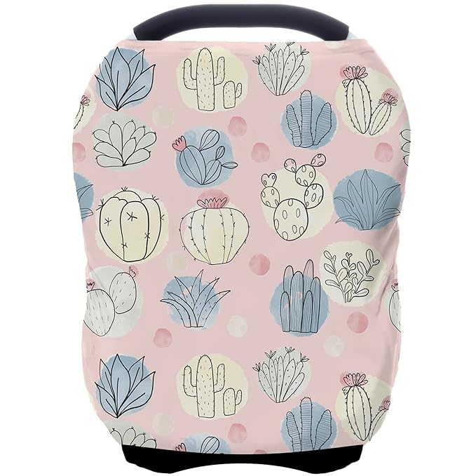 Car Seat Covers for Babies - Multi- use Nursing Carseat Canopy, Breastfeeding Covers, Baby Shower Gifts for Boys and Girls (Cactus)