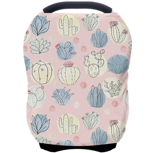 Car Seat Covers for Babies - Multi- use Nursing Carseat Canopy, Breastfeeding Covers, Baby Shower Gifts for Boys and Girls (Cactus)