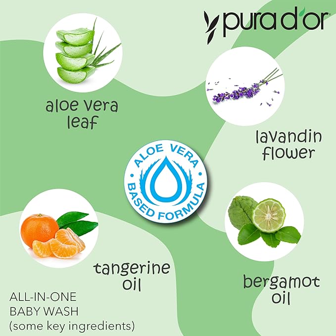 PURA D'OR All-in-One Baby Wash (16 Oz x3 = 48 Oz) USDA Biobased, Zero Sulfates, No Artificial Scents, Tear-Less, Hypoallergenic, Gentle, Calming 2-in-1 Baby Bath Wash & Shampoo