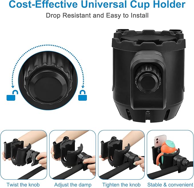 Accmor Stroller Cup Holder with Phone Holder, Universal Cup Holder, Bike Cup Holder, 360° Rotatable Large Caliber Drinks Holder for Stroller, Bike, Wheelchair, Walker