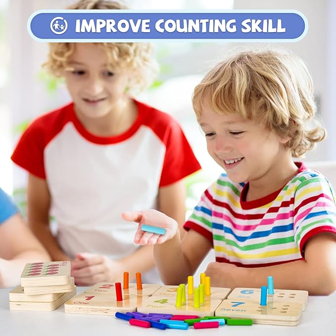 Wooden Montessori Number Blocks for Toddlers, Counting Peg Board for Kids Age 3 4 5,Preschool Learning Toys,Ideal for Kids 3 4 5 Years Old