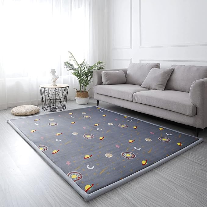Loartee Coral Velvet Area Rug - 1" Thick Memory Foam Baby Play Mat, Washable Toddler Carpet, Home Decor for Living Room, Nursery, Kids Bedroom, Astral Gray, 4'3"x6'3"