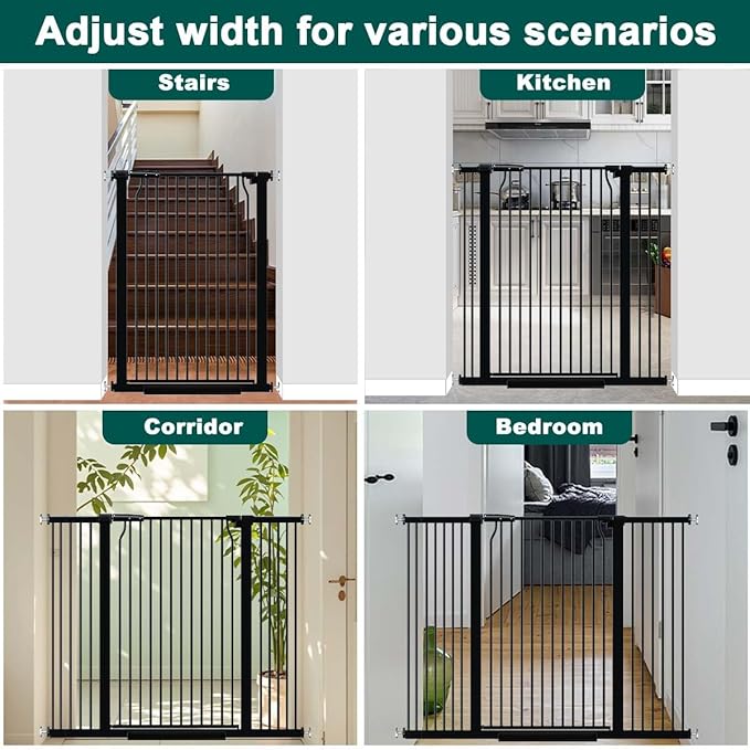Fairy Baby 40.5" Extra Tall Baby Gate Pressure Mounted, 60.3"-65.7" Extra Wide Dog Gate Indoor for The House Doorway, Metal Safety Child Gate for Kids, Auto Close Swing Pet Gate for Stairs, Black