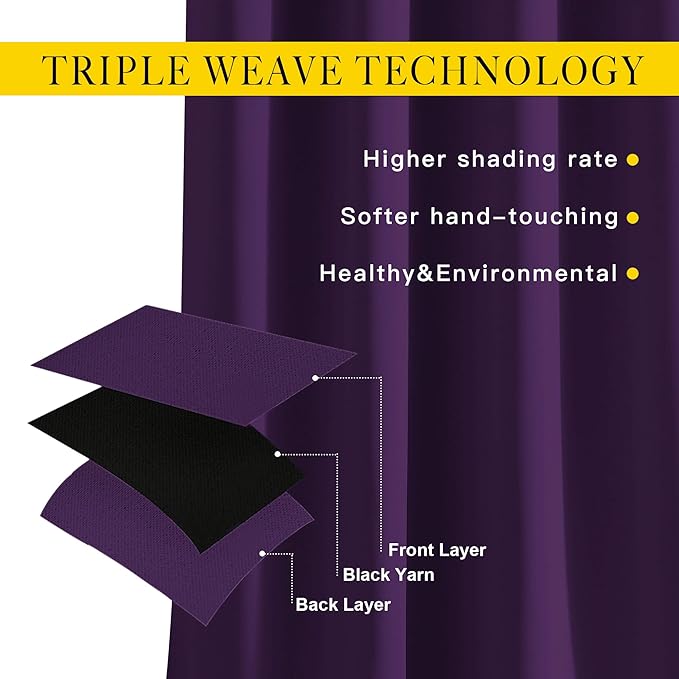 NICETOWN Room Darkening Curtains for Room Divider, Grommet Thermal Curtains Light & Sound Reducing Window Treatments for Sliding Glass Door, W66 x L118, Royal Purple, 2 Panels