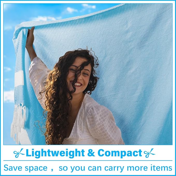 Oversized Turkish Beach Towel Blanket XXL Cotton Sandproof Towels Boho Woven Extra Large Big Sand Free Giant Throw Thick Blankets Huge Quilt XL Picnic Camping Necessities Cloud For Adult Gifts Blue