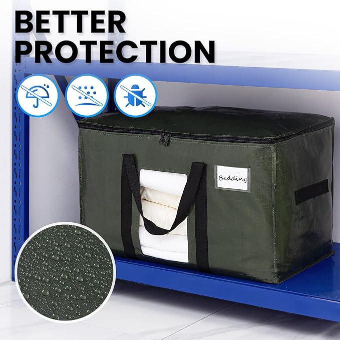 TAILI 8 Pack Green Extra Large Storage Bags, Heavy Duty Totes with Visible Window, Wrap Around Handles, Perfect for Moving