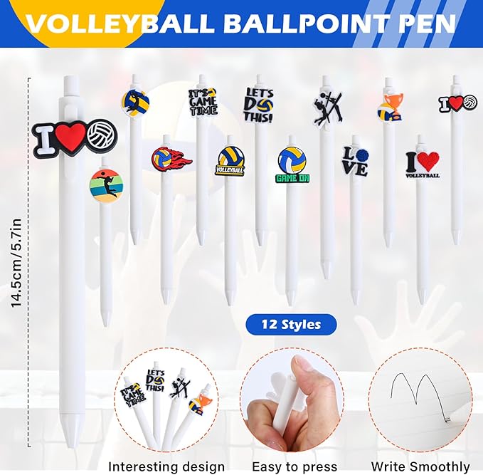 LiYiQ 72 Pcs Volleyball Party Favors Volleyball Team Gifts Volleyball Goodie Bags Stuffers Volleyball Ballpoint Pens Bookmark Card and Silicone Bracelet