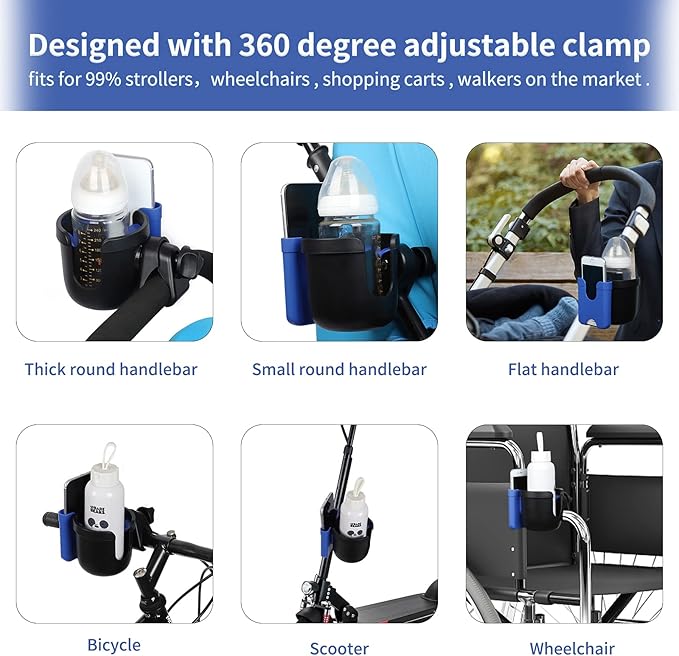 Accmor Stroller Cup Holder with Phone Holder, Bike Cup Holder, Universal Cup Holder for Uppababy Nuna Doona Strollers, 2-in-1 Cup Phone Holder for Stroller, Bike, Wheelchair, Walker, Scooter