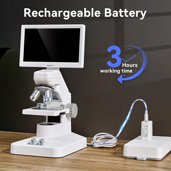 TOMLOV DM301 Pro Microscope for Kids Adults Students, Digital Microscope with 7" Screen, USB & HDMI Output, Wireless Biological Educational Science Scope Camera with Slides Kits for Classroom Home Lab