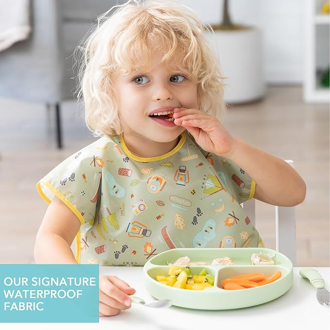 Bumkins Bibs - Toddler Bibs, Waterproof, Large for 1-3 Years, Short Sleeve