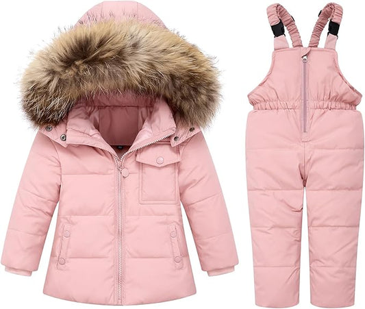 Baby Girl Winter Snowsuit Coat Boy Fur Snow Pants Bib Jacket For Toddler Clothes