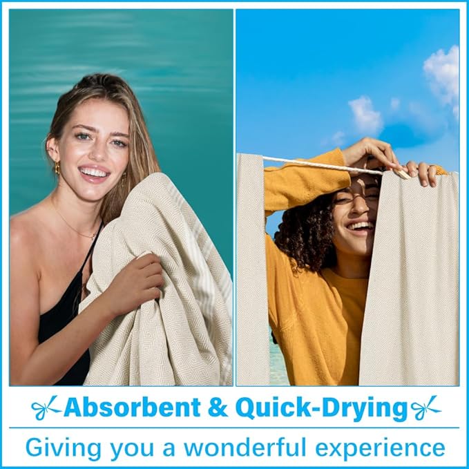 Oversized Turkish Beach Towel Blanket XXL Cotton Sandproof Towels Boho Woven Extra Large Big Sand Free Giant Throw Thick Blankets Huge Quilt XL Picnic Camping Necessities Cloud For Adult Gifts Beige