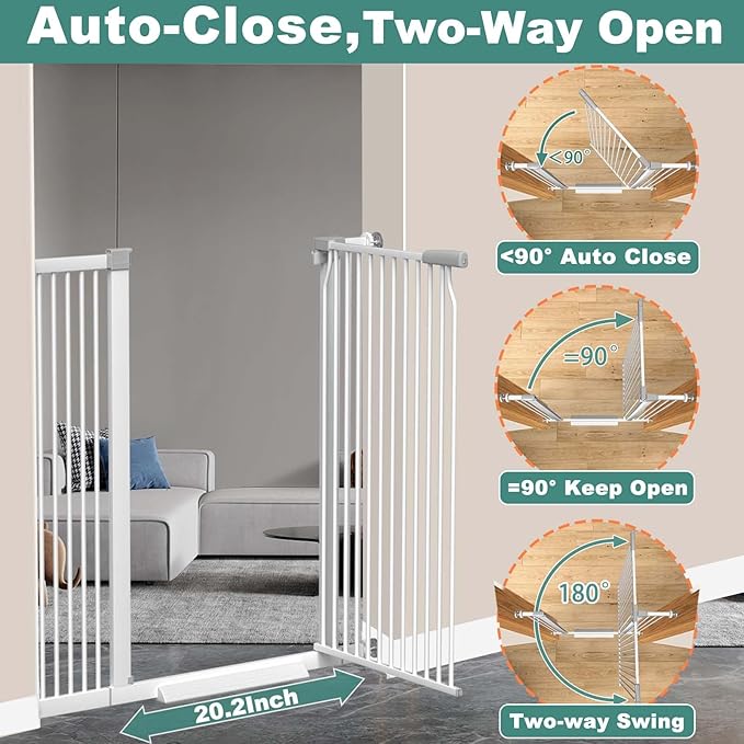 40.5" Extra Tall Baby Gate, 72.3"-74.1" Extra Wide Large Dog Pet Gate Indoor, Long Safety Child Gate for Stairs No Drill, Metal Auto Close Doggie Pet Gate for Doorway Stairs, White