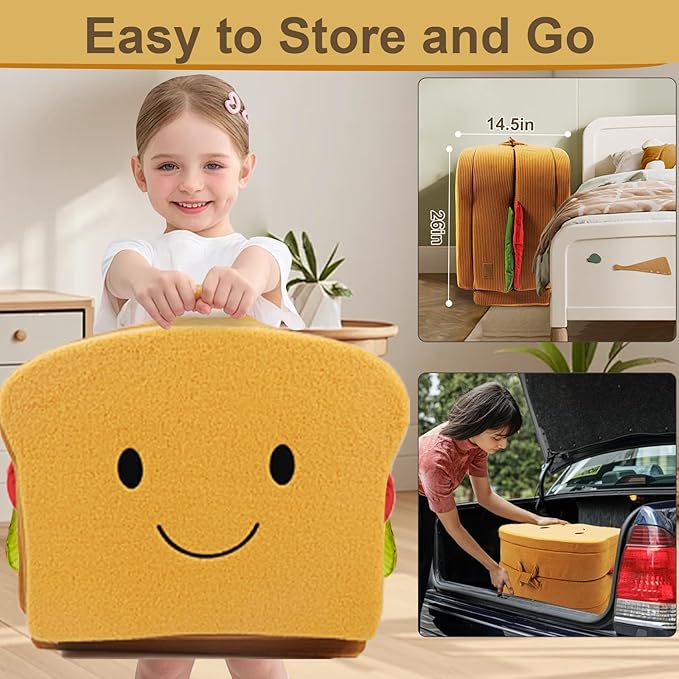Toddler Travel Bed Sandwich Style - Portable Toddlers Floor Beds, Foldable Soft Foam Travel Crib for Baby and Kid, Washable Cover Toddler Cot with Safety Rail for Travel, Home Sleep & Play