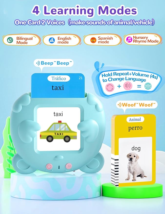 Spanish & English Talking Flash Cards for Toddlers, 510 Sight Words Bilingual Learning Toys for Children, Autism Pocket Speech Therapy Toys, Español Vocabulary Educational Flashcards