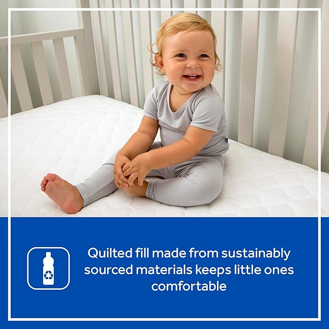Sealy Baby Stain Protection Waterproof Crib Mattress Protector Cover, Fitted Toddler Bed Pad, Protective Sheet for Boys and Girls Bedding, Noiseless & Machine Washable/Dryer Friendly 52x28 - White