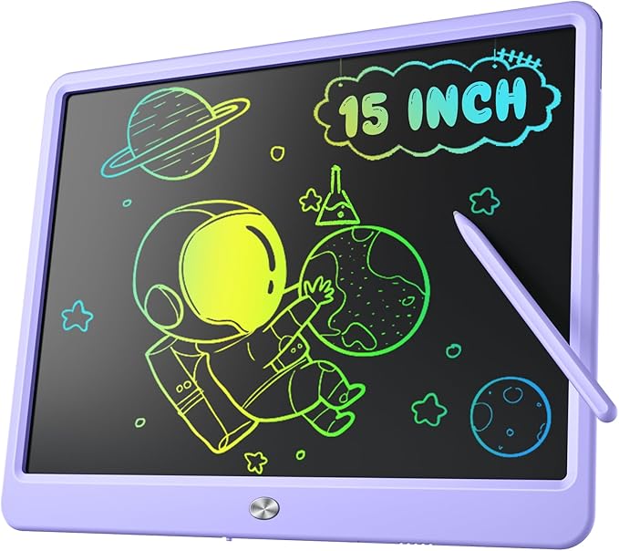LCD Writing Tablet for Kids, Kidopire 15 Inch Large Screen Doodle Board, Colorful Drawing Writing Board Tablet Kids Age 3-12+ Birthday Erasable Drawing Pad Message Practice Note Learning Toys, Purple