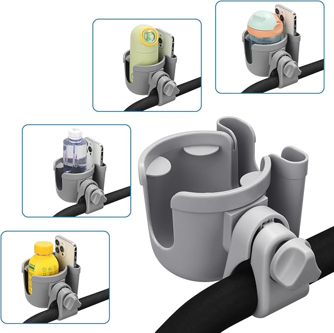 Accmor Stroller Cup Holder with Phone Holder, Bike Cup Holder, Universal Cup Holder for Uppababy Nuna Doona Strollers, 2-in-1 Cup Phone Holder for Stroller, Bike, Wheelchair, Walker, Scooter