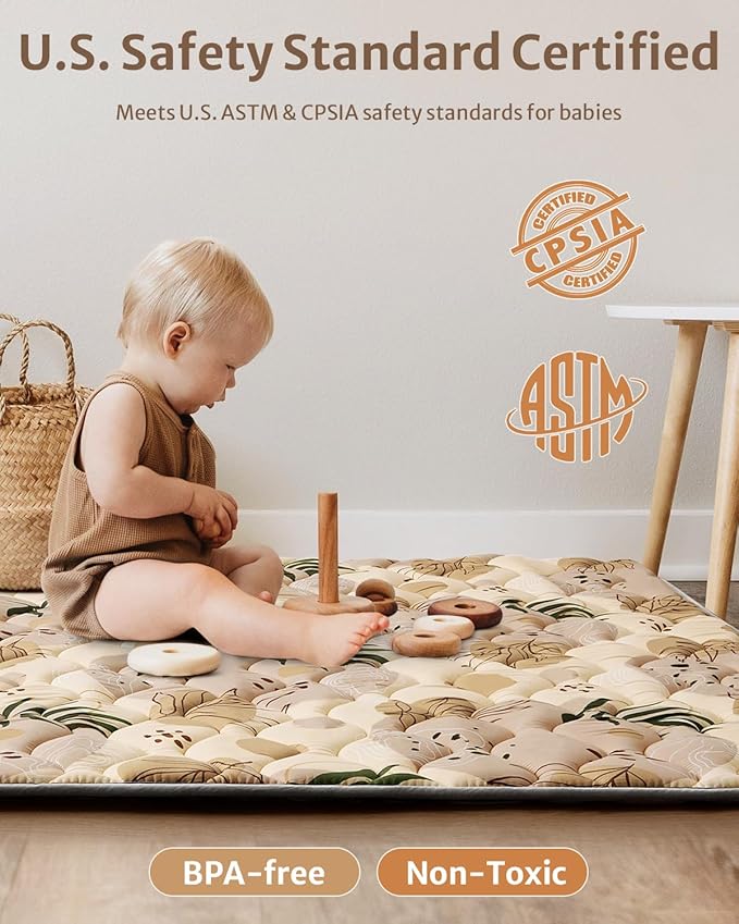 Blissful Diary Baby Play Mat, 47x47 Infant Play Mat for Playpen, Thicken Foam Cushioned Baby Mat for Floor, Non-Slip Kids Play Mat, Washable Baby Playmat for Babies,Toddlers, Earth Tones Design
