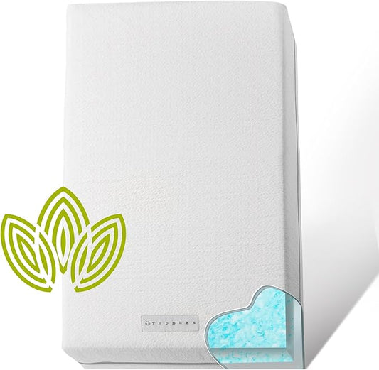 Organic Cotton 2-Sided Crib Mattress | Waterproof Washable Protector w/Ventilated Foam Lining | Light 2-in-1 Baby Mattress w/Firm Support for Infant & Soft CertiPUR Foam for Toddler | 52x27.5x4”