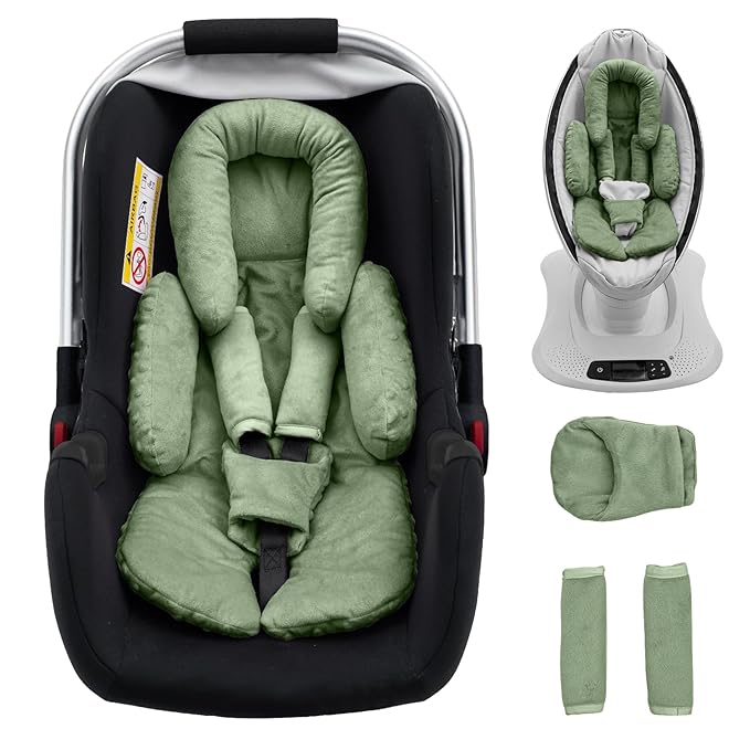 Infant Car Seat Head Support with Extra Shoulder Covers Set, Thickened Carseat Cushion for Baby, Breathable Newborn Carseat Insert for Stroller Swing