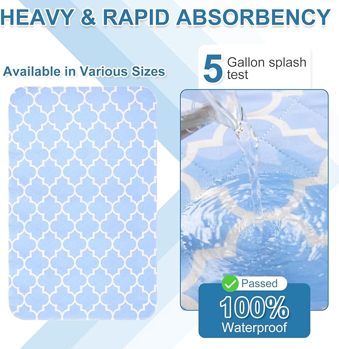 OUTCREATOR® Washable Bed Pads 34" x 36" (Pack of 2), Incontinence Mattress Protector, Anti-Slip Waterproof Underpads for Adults Kids Elderly Pets, Absorbency & Reusable Bedwetting Pads (Blue)