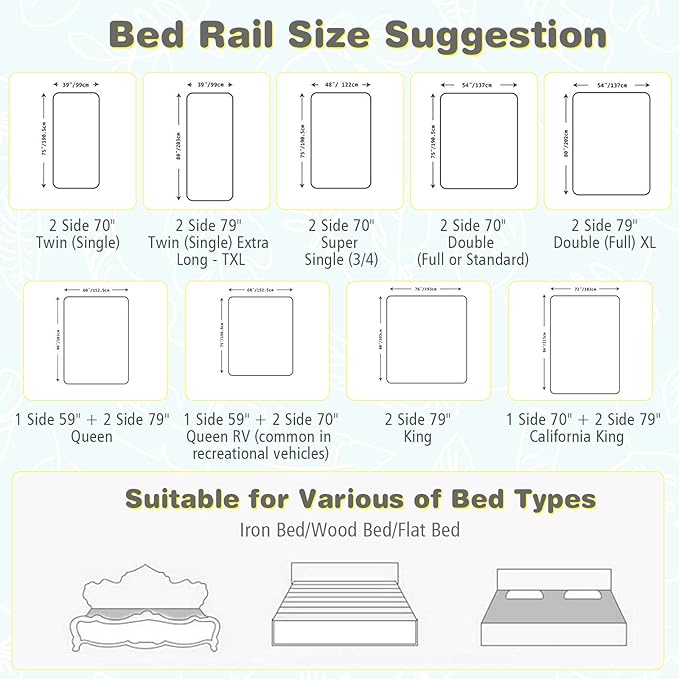 BABY JOY Bed Rail for Toddlers, 57’’ Extra Long, Height Adjustable, Foldable Baby Bed Rail Guard w/Storage Pocket & Double Safety Child Lock for Kids Twin Full Size Queen King Mattress (Gray, 57'')