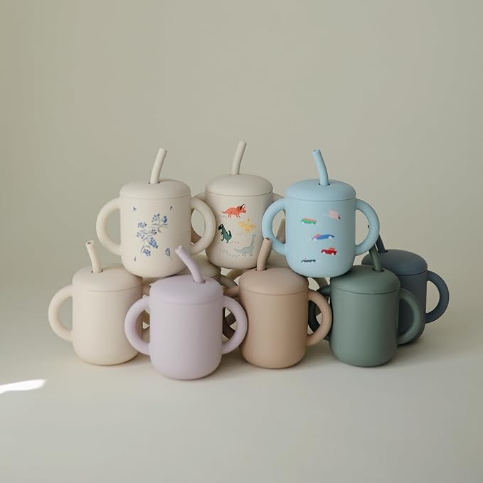 mushie 100% Silicone Training Cup & Straw for Toddlers | 6 Months+ (Natural)