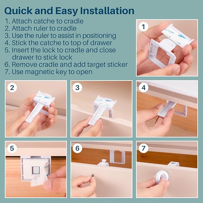 Inaya Magnetic Cabinet Locks Baby Proofing (20 Locks & 2 Keys), Child Safety Magnet Locks for Cabinets & Drawers with Invisible Design, 3M Adhesive for Easy Installation - No Drill & Tool Needed