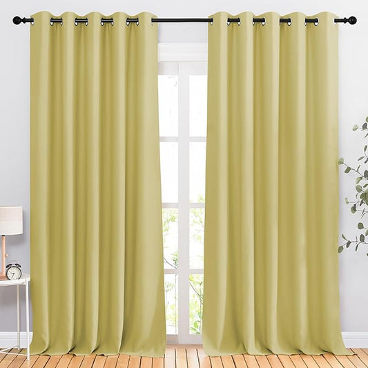 NICETOWN Room Darkening Curtains for Sliding Glass Door, Grommet Thermal Window Treatment Room Dividers Curtains for Living Room/Bedroom, Paler Yellow, 2 Panels, W66 x L102