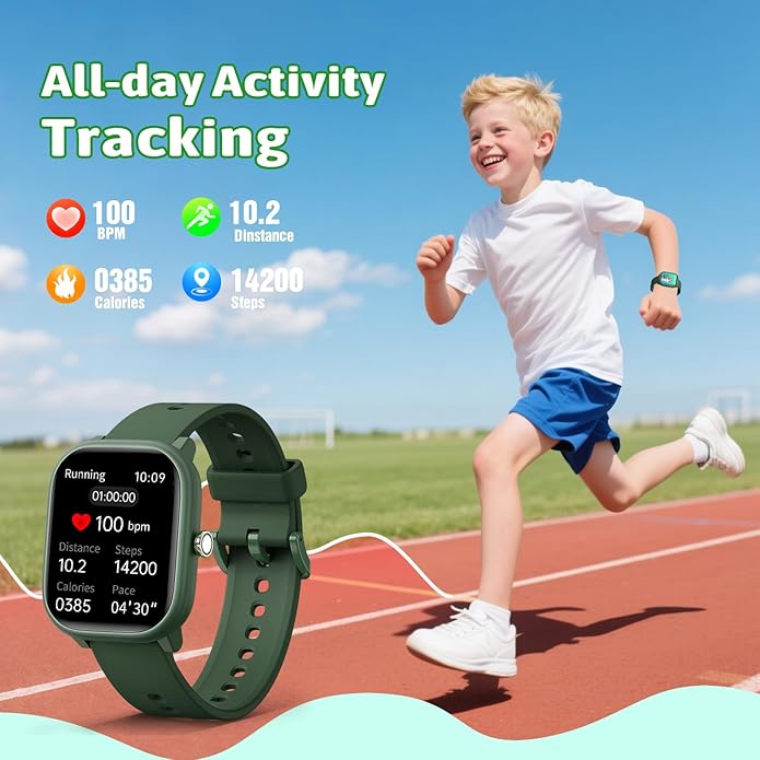 Smart Watch for Kids Girls Boys No APP/Phone Needed, 1.8" IP68 Waterproof Sport Kids Watch Pedometer, Heart Rate, Sleep Monitor, Step Counter, 12 Puzzle Games for Girls Boys Teens 6-16