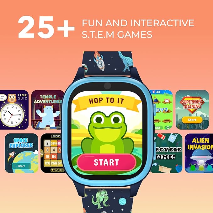 PlayZoom 4 Kids Smartwatch, Educational Tech Toy – 25+ Games, Selfie Camera, Audiobooks, Step Tracker, Water‑Resistant, Parental Controls, Long Battery, Ages 4‑12, Navy Dinosaurs
