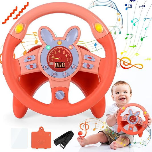 Steering Wheel Toy,Driving Steering Wheel Toy for Kids Backseat,Interactive Educational Learning Sensory Toy with Vibration,Simulated Car Toys with Light Songs for Infant Preschool Kids Toddler Gifts