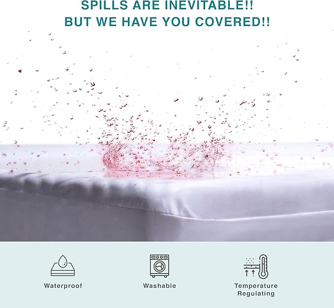 FABDREAMS Organic Waterproof Mattress Protector - Queen Size, Temperature Regulating, Breathable, White, Fits up to 17" Deep Pocket