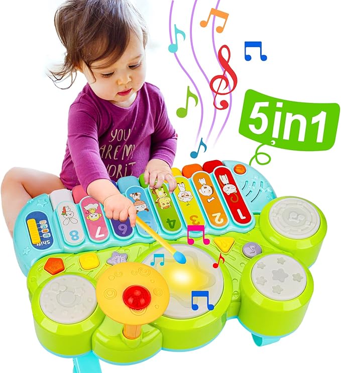 Baby Musical Toys 3 in 1 Piano Keyboard Xylophone Drum Set for 1 Year Old Girls Boys Toys Age 2 Music Instrument Learning Toys Toddlers 1-3 0-2 First Birthday Gift Infant Baby Toys 6 9 12 18 Month