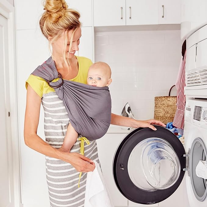 Mamaway Baby Ring Sling - Newborn Sling (Supports up to 165lbs), IHDI Certified, Rayon & Linen Made, Soft & Breathable, Nylon 66 Safety Rings, Storage Pocket Design, Navy