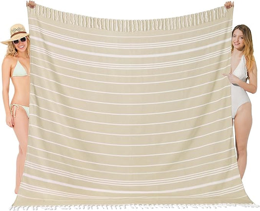 Oversized Turkish Beach Towel Blanket XXL Cotton Sandproof Towels Boho Woven Extra Large Big Sand Free Giant Throw Thick Blankets Huge Quilt XL Picnic Camping Necessities Cloud For Adult Gifts Beige