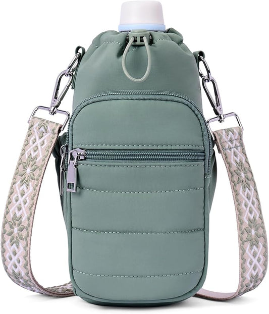 Water Bottle Bag 40 oz Crossbody Holder for Walking Hiking Insulated Carrier Purse with Adjustable Strap
